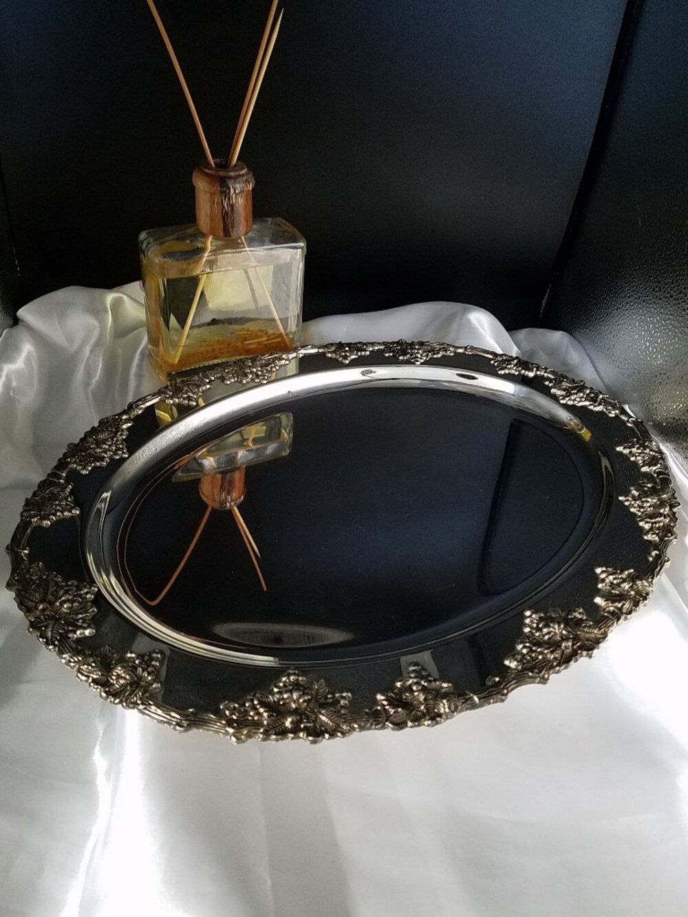 Vintage Godinger GSA Silver-Plated Oval Tray Grape & Vine Baroque JLS 17"